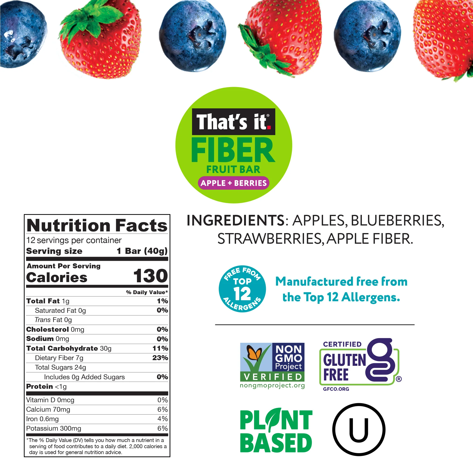 Apple + Berries Fiber Fruit Bars (12 Bars) - Image 3