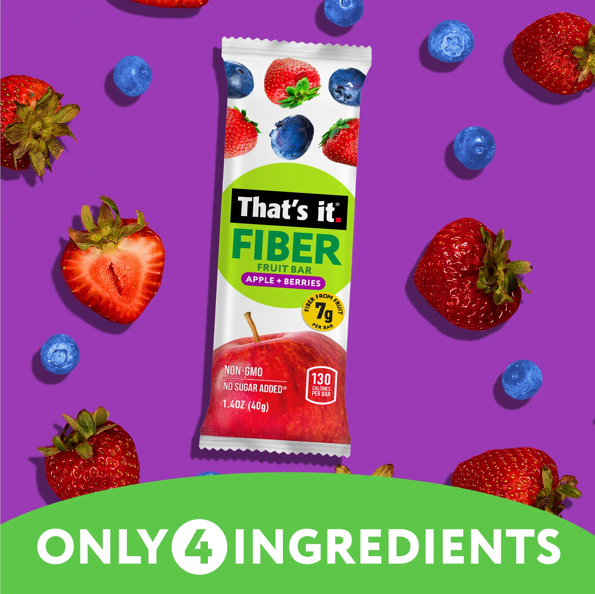 Apple + Berries Fiber Fruit Bars (12 Bars) - Image 4