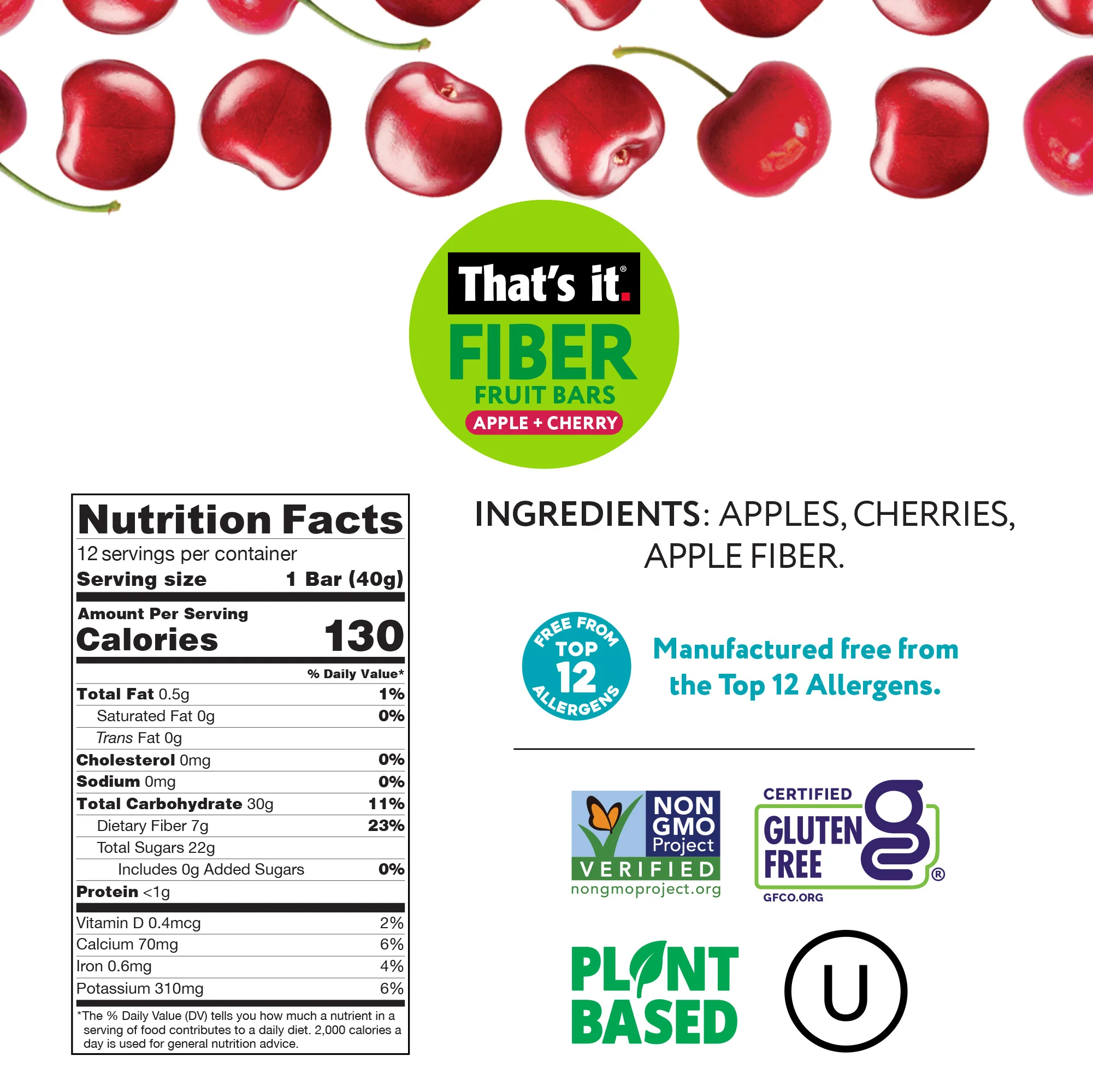 Apple + Cherry Fiber Fruit Bars (12 Bars) - Image 3