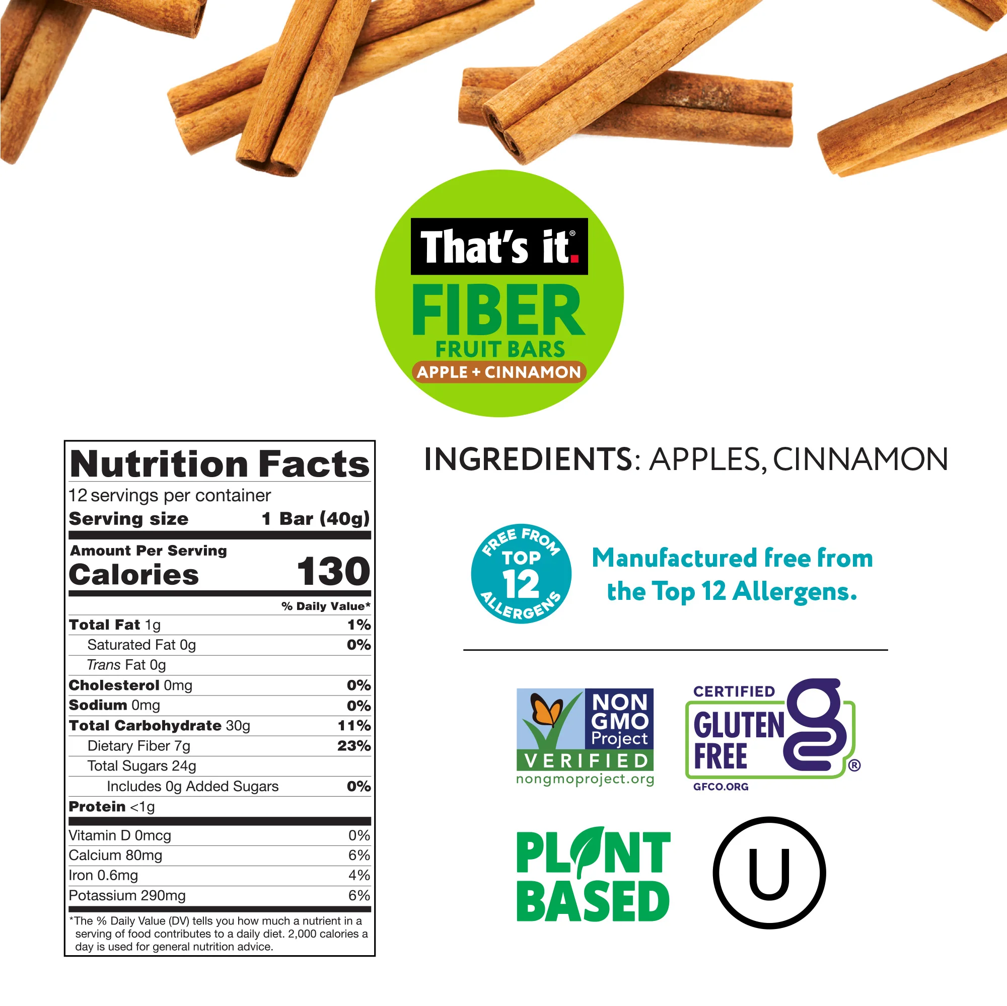 Apple + Cinnamon Fiber Fruit Bars (12 Bars) - Image 3