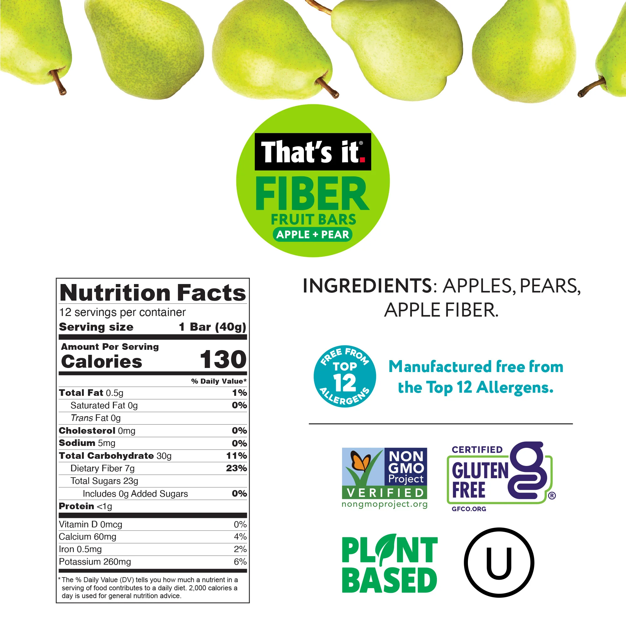 Apple + Pear Fiber Fruit Bars (12 Bars) - Image 3