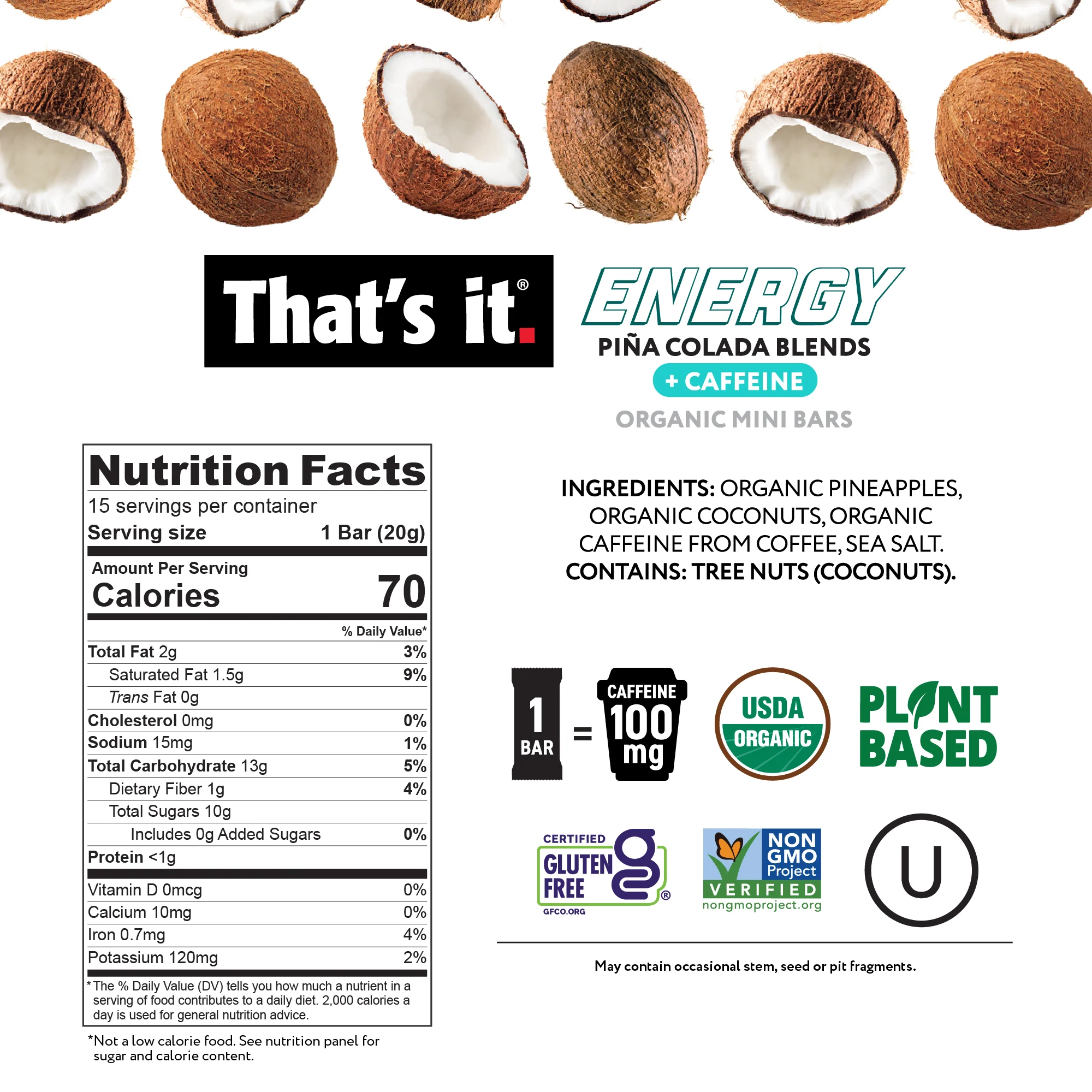 Organic Energy Minis Variety Pack 100mg - Mango Lime, Piña Colada & Tropical Passion (18 Bars) - Image 3