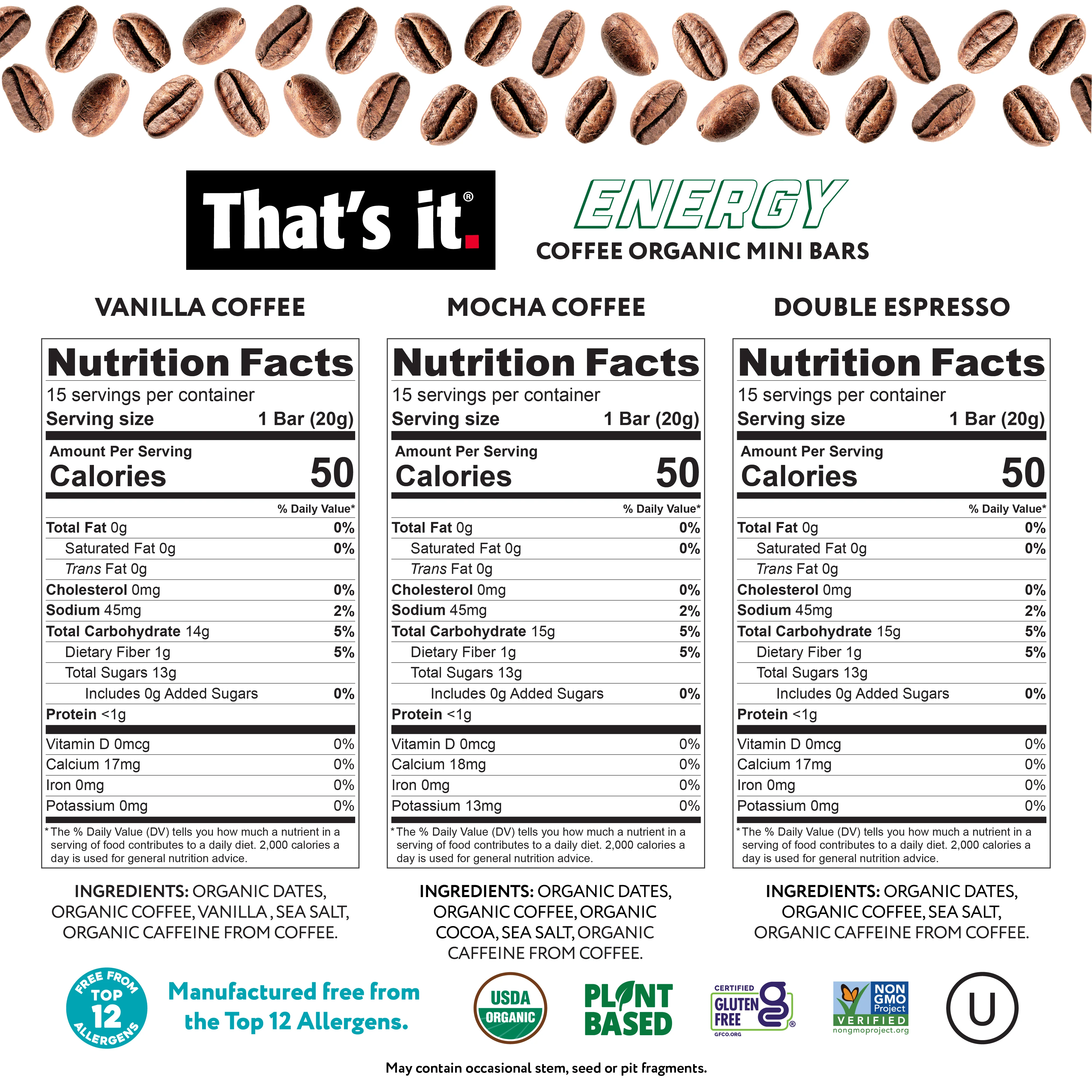Organic Energy Minis Variety Pack - Double Espresso, Mocha & Vanilla (18 Bars) - Image 7