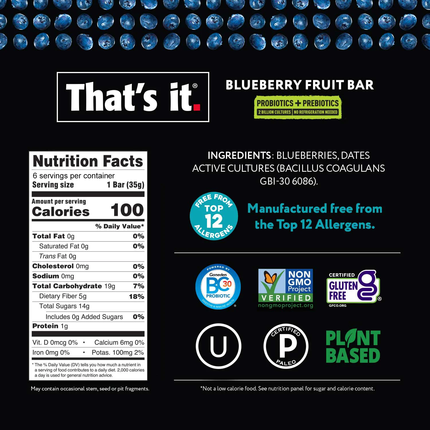 Probiotic Fruit Bar Variety Pack - Blueberry & Mango (12 Bars) - Image 4